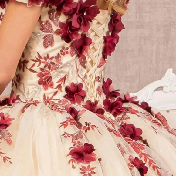 Elegant Floral Kids Dress in Cream and Red